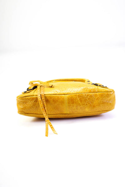 Balenciaga Womens Pocket Front Mini Classic City Sack Handbag Yellow Leather