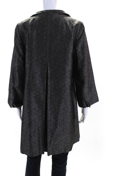 Eileen Fisher Womens Mock Neck Open Front Long Sleeve Duster Jacket Gray Size S