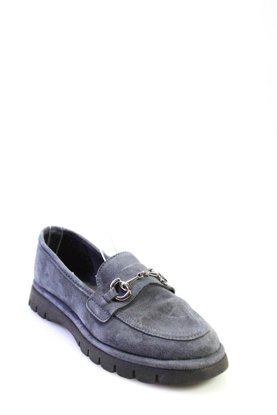 THE FLEXX Womens Suede Buckled Slip-On Platform Apron Toe Loafers Gray Size 7.5