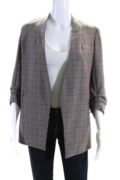 Babaton Womens Plaid V-Neck Long Sleeve Open Front Blazer Jacket Gray Size 2