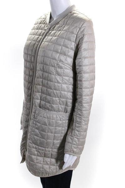 Elliott Lauren Womens Beige Nylon Quilted High Neck Zip Long Sleeve Jacket SizeS
