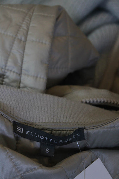 Elliott Lauren Womens Beige Nylon Quilted High Neck Zip Long Sleeve Jacket SizeS