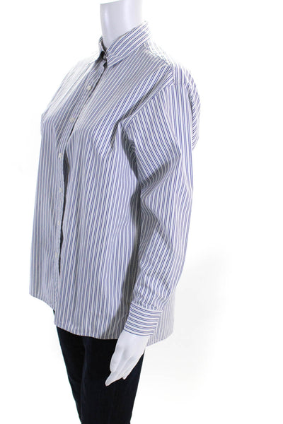 Lafayette 148 New York Womens White/Blue Striped Cotton Blouse Top Size XS