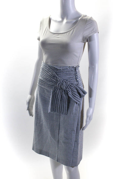 Alberto Makali Womens Blue/White Cotton Striped Drape Pencil Skirt Size 8