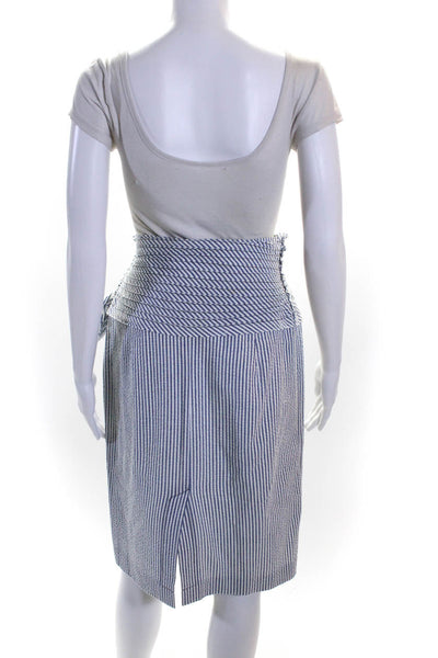 Alberto Makali Womens Blue/White Cotton Striped Drape Pencil Skirt Size 8