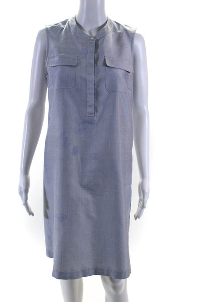 J. Mclaughlin Womens Blue Striped Crew Neck Sleeveless A-Line Dress Size S