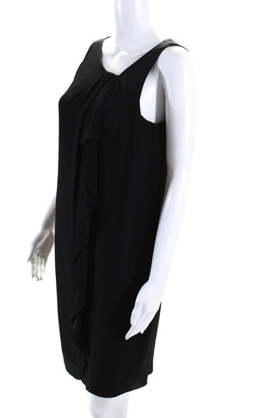 Piazza Sempione Womens Black Ruffle Scoop Neck Sleeveless A-Line Dress Size S