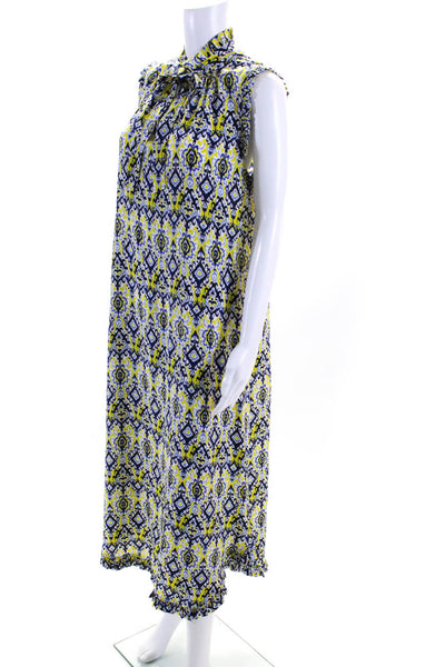 Tyler Boe Womens Yellow Printed V-Neck Tie Sleeveless Shift Dress Size S