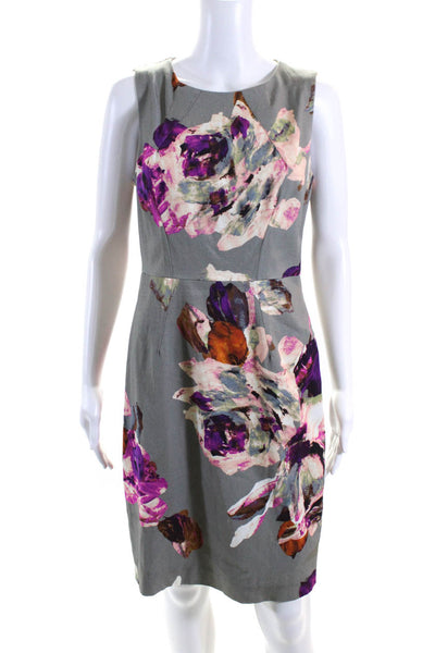 Trina Turk Womens Gray Floral Print Crew Neck Sleeveless Shift Dress Size 10