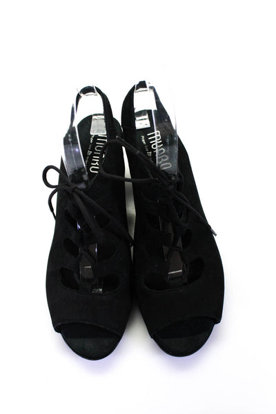 Munro Womens Suede Peep Toe Lace Up Slingback Heels Black Size 8