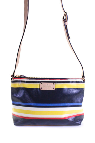 Kate Spade Womens Coated Leather Trim Striped Shoulder Bag Multicolor Size S