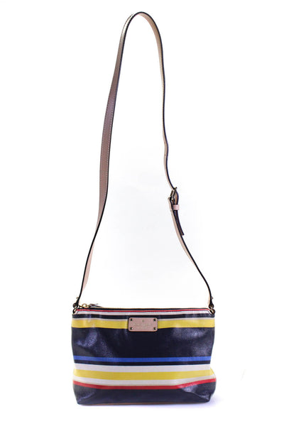 Kate Spade Womens Coated Leather Trim Striped Shoulder Bag Multicolor Size S