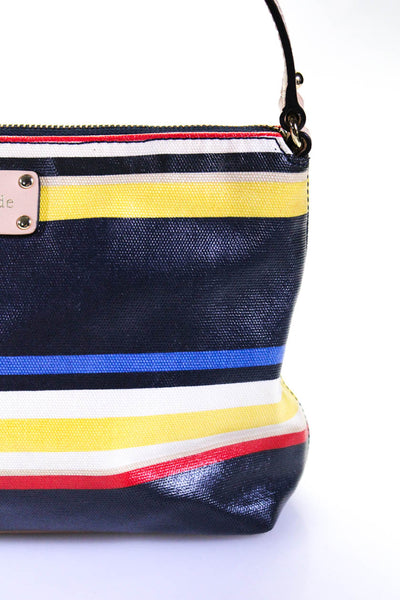 Kate Spade Womens Coated Leather Trim Striped Shoulder Bag Multicolor Size S