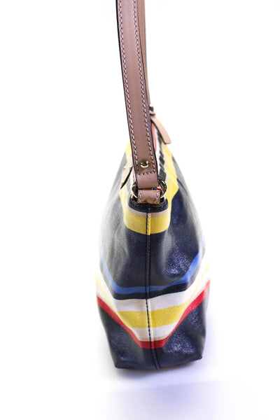 Kate Spade Womens Coated Leather Trim Striped Shoulder Bag Multicolor Size S