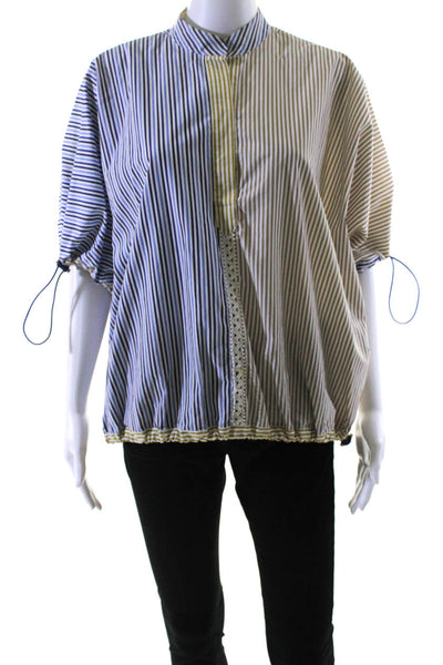 Silvia Tcherassi Womens Striped Short Sleeve Button Up Blouse Top Blue Size S