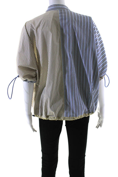 Silvia Tcherassi Womens Striped Short Sleeve Button Up Blouse Top Blue Size S