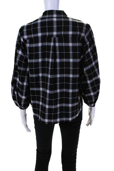 Drew Women's Long Sleeves Collared Button Down Black Plaid Blouse Size L