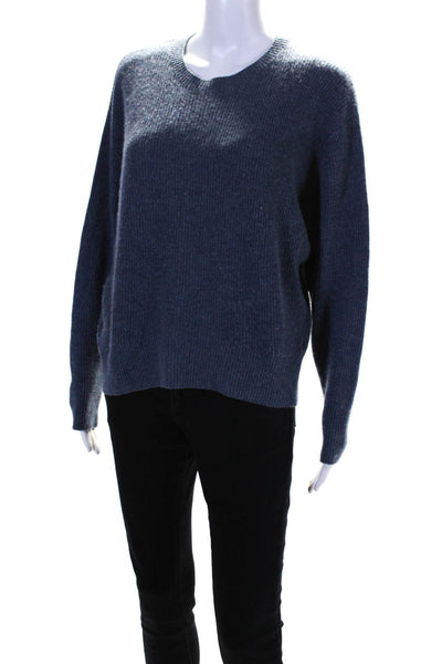 Autumn Cashmere Womens Ribbed Crew Neck Long Sleeves Sweater Blue Size Small