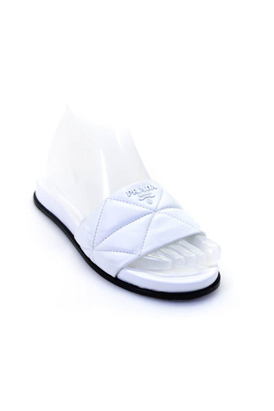 Prada Womens Quilted Logo Slide Sandals White Leather Size 35.5