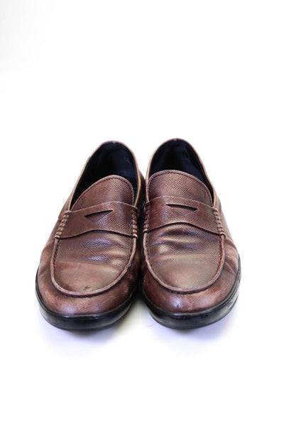 Tods Mens Slip On Round Toe Loafers Brown Leather Size 9.5