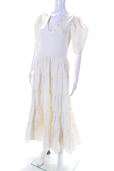 Ulla Johnson Womens Scoop Neck A Line Dress White Cotton Size Small