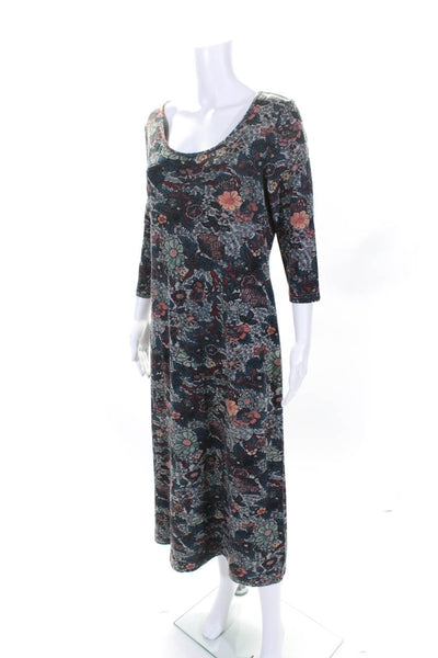 Peruvian Connection Womens Floral Print Round Neck Maxi Dress Green Size M