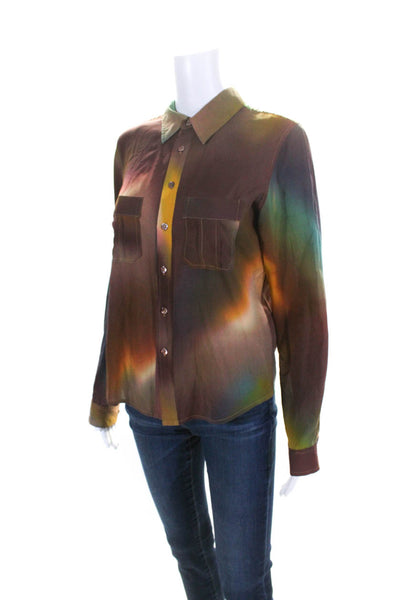 Equipment Womens Vintage Rainbow Gradient Silk Shirt Blouse Multicolor Medium