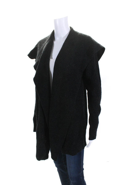Theory Womens Long Waffle Knit Waterfall Cardigan Sweater Dark Gray Size Medium