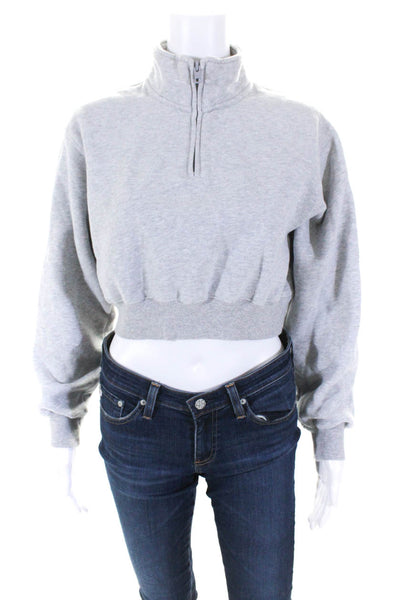 TNA Womens Sweatfleece Cozy Fleece Quarter Zip Pullover Jacket Gray Size Medium