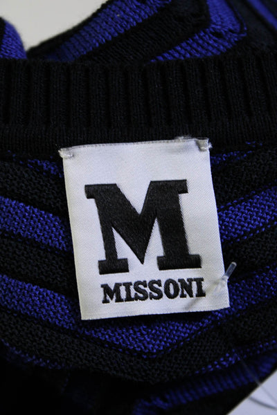 Missoni Womens Cotton Short Sleeve Striped Print Knit Blouse Blue Size 10