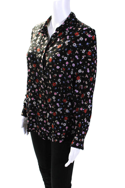 The Kooples Womens 100% Silk Floral Long Sleeved Buttoned Shirt Black Size XS