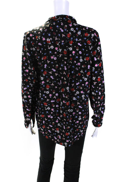 The Kooples Womens 100% Silk Floral Long Sleeved Buttoned Shirt Black Size XS