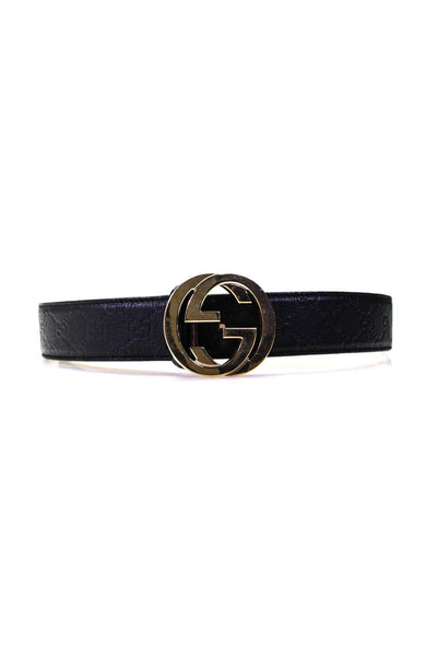 Gucci Womens Leather Guccisima Gold Tone Logo Buckle Belt Black Size 32