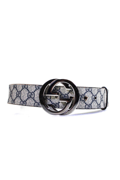 Gucci Womens Coated Canvas Guccissima Silver Tone Belt Navy Blue Size 32