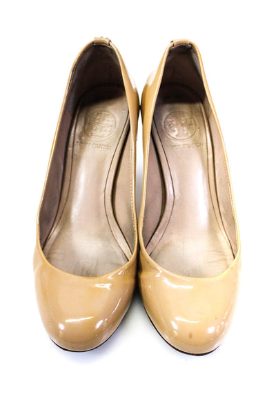 Tory Burch Womens Patent leather Round Toe Low Heel Classic Pumps Beige Size 6M