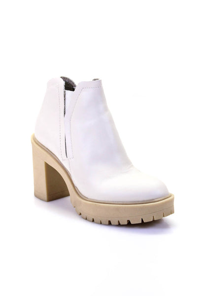 Dolce Vita Womens Leather High Block Heel Ankle Boots Ivory White Size 5US
