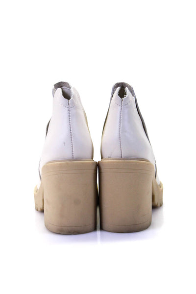 Dolce Vita Womens Leather High Block Heel Ankle Boots Ivory White Size 5US