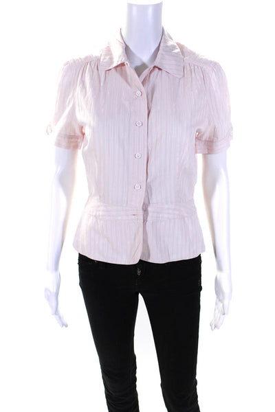 Searle Womens Striped Short Sleeves Button Down Shirt Pink Silver Size 2