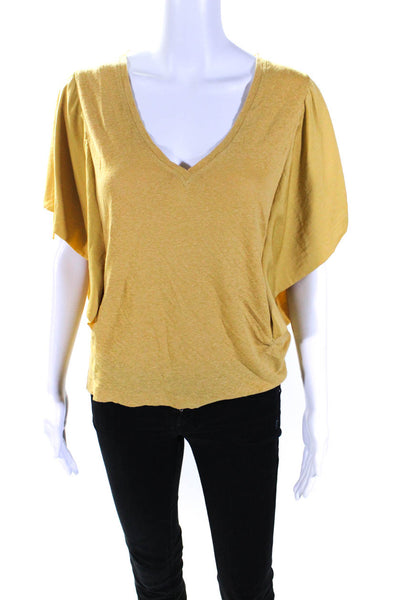 BCBG Max Azria WomenS Short Butterfly Sleeves Shirt Yellow Size Extra Small