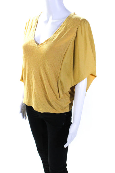 BCBG Max Azria WomenS Short Butterfly Sleeves Shirt Yellow Size Extra Small