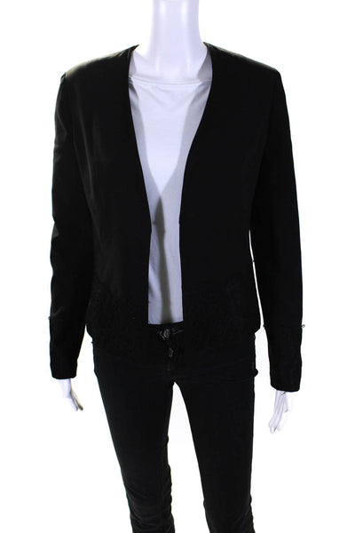 T Tahari Womens Lace Trim Hook Closure Light Jacket Black Size 2