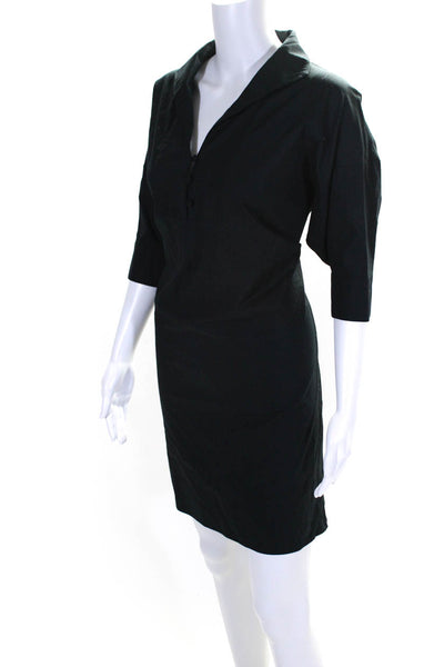 Kallmeyer Womens Cotton Collared Button 3/4 Cuff Sleeve Shift Dress Navy Size 4