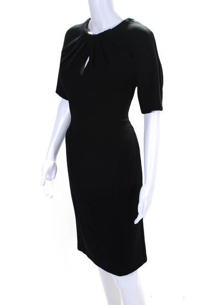 Penta Womens Pleated Round Neck Zipped Short Sleeve Midi Dress Black Size 6