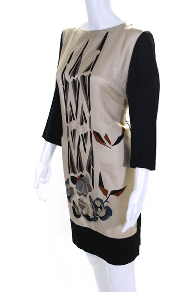 Hoss Intropia Womens Striped Print Zipped Short Sleeve Dress Beige Size M