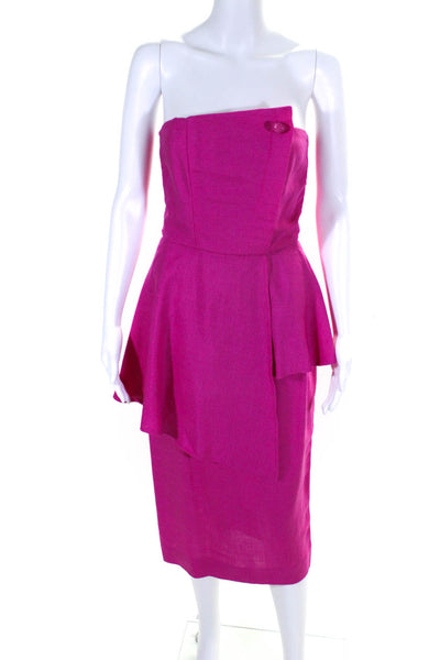 Regina Kravitz Womens Linen Buttoned Asymmetrical Ruffled Dress Pink Size 4
