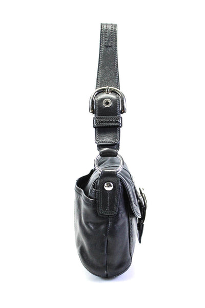 Coach Womens Leather Adjustable Foldover Snap Closure Shoulder Bag Purse Black