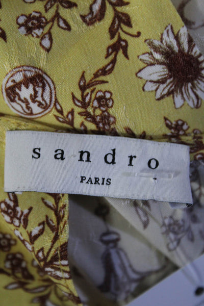 Sandro Paris Womens Floral Print Keyhole Back V-Neck A-Line Dress Yellow Size 34