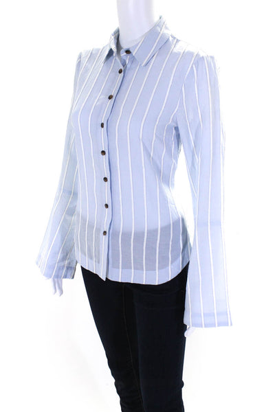Derek Lam 10 Crosby Womens Cotton Striped Print Button Up Top Blue White Size 2