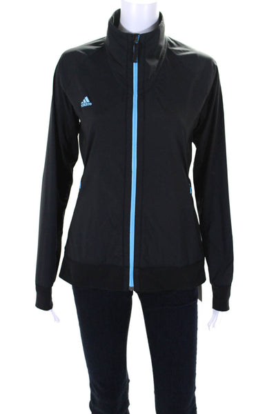 Adidas Womens Long Sleeve Front Zip Logo Light Jacket Black Blue Size Small