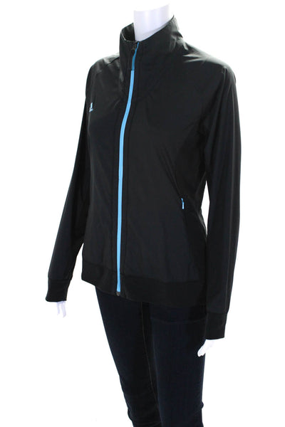 Adidas Womens Long Sleeve Front Zip Logo Light Jacket Black Blue Size Small